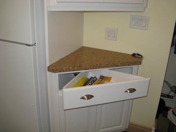 white kitchen orner drawer