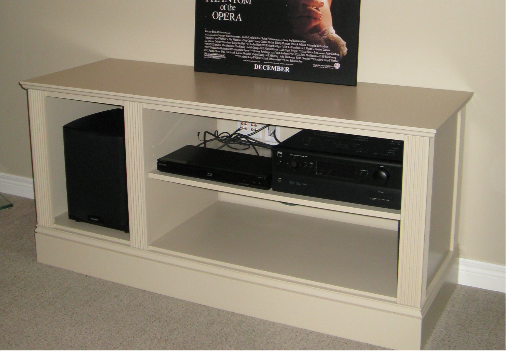 white stereo cabinet